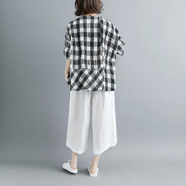 boutique summer cotton tops plus size clothing Casual Summer 12 Sleeve Plaid Blouse