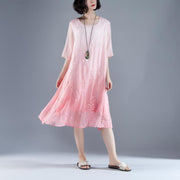 boutique summer dress bohemian style Flower Summer Fake Two-piece Retro Pink Dress