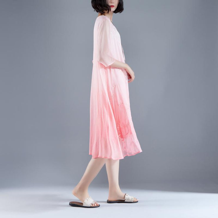 boutique summer dress bohemian style Flower Summer Fake Two-piece Retro Pink Dress