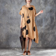 Boutique-Sommerkleid, trendy, plus Größe, lockeres Leinen-Polka-Dot-Damenkleid mit Tasche