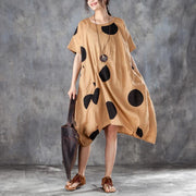 Boutique-Sommerkleid, trendy, plus Größe, lockeres Leinen-Polka-Dot-Damenkleid mit Tasche