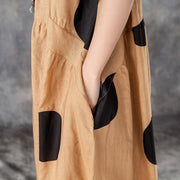boutique summer dress trendy plus size Loose Linen Polka Dot Women Dress with Pocket