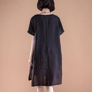 boutique summer dresses Loose fitting High-low Hem Summer Short Sleeve Pockets slit Black Dress
