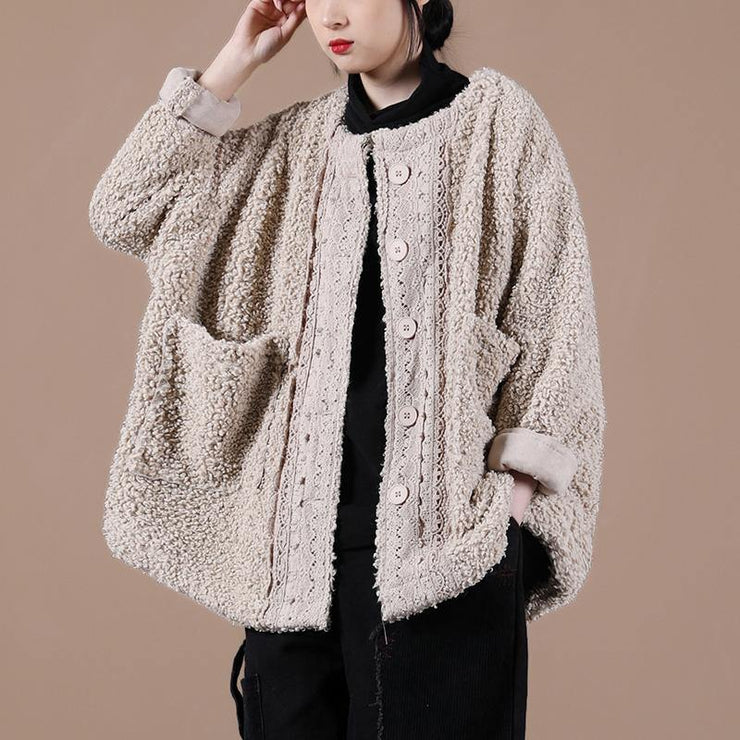 boutique trendy spring coats chocolate o neck patchwork fuzzy wool coat for woman - SooLinen