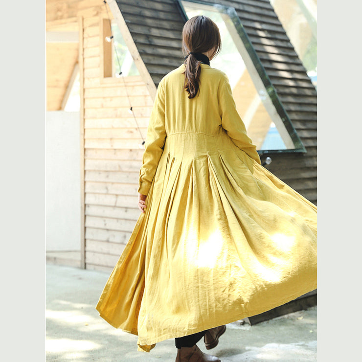 Boutique gelbe Mäntel lässiger Trenchcoat mit Stehkragen Mode Cinched Mantel mit großem Saum