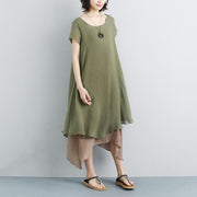 brief cotton gown plus size clothing False Two-piece Short Sleeve Green Plain Dress