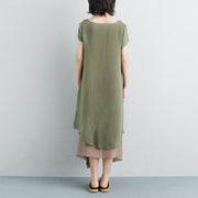 kurzes Baumwollkleid plus Größenkleidung Falsches zweiteiliges kurzärmliges grünes schlichtes Kleid