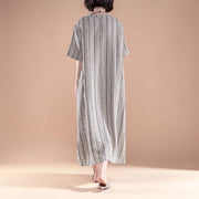 kurze lange Leinenkleider übergroßes Kurzarm-Sommer-Rundhals-Streifenkleid mit Schlitz