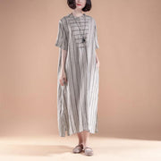 brief long linen dresses oversized Short Sleeve Slit Summer Round Neck Stripe Dress