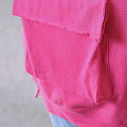kurze Bluse aus reiner Baumwolle in Übergröße Lässige Kapuzen-Kurzarm-Baumwoll-Rose-Rot-Tops