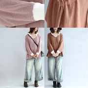 brown plus size cotton sweaters pullover drawstring long sleeve knit tops