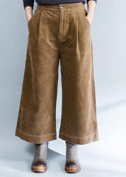 Braune, stilvolle, warme Baumwollkordsamthose mit weitem Bein, Vintage-Freizeithose