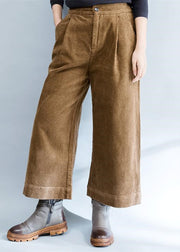 Braune, stilvolle, warme Baumwollkordsamthose mit weitem Bein, Vintage-Freizeithose