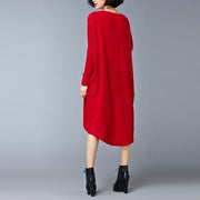 Burgunder niedrige hohe Baumwollstrickkleider plus Größenfrauen-Pulloverkleid