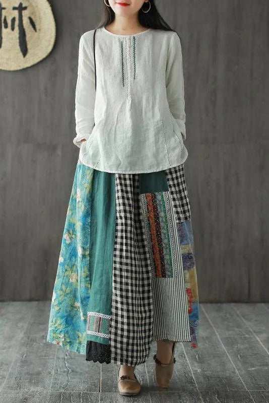 Gestreifte A-Linien-Retro-Print-Röcke für Damen aus Leinen