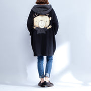 cartoon prints black cotton trench coats plus size casual thick  fit cardigans outwear