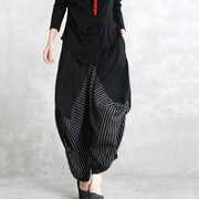 Lässige, schwarz gestreifte Hose mit weitem Bein aus Baumwollmischung, elastischer Bund, stilvolle Freizeithose