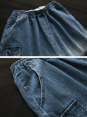 Vintage Hollow Elasticity Applique Denim Ninth Pants