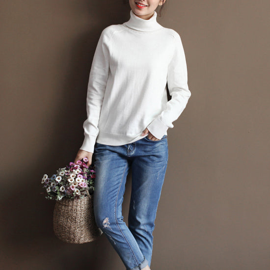 chunky white sweater plus size knitted blouses boutique high neck top wild