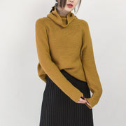 Grobstrickiger, gelber, kuscheliger Pullover, übergroßer Pullover mit Stehkragen, Boutique-Weibchen-Winterpullover