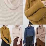 Grobstrickiger, gelber, kuscheliger Pullover, übergroßer Pullover mit Stehkragen, Boutique-Weibchen-Winterpullover