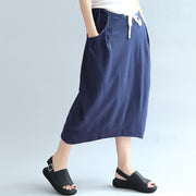 dark blue casual  knitting cotton skirts elastic waist beach skirts