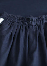 dark blue casual cotton elastic waist white striped patchwork pants - SooLinen