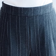 dark gray casual woolen cotton pants fashion striped wide leg pants