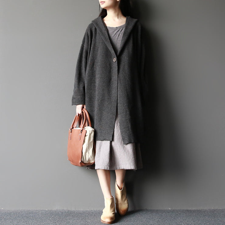 dunkelgraue modische Wollpullover Mäntel plus Größe elegante lässige Strickjacken mit langen Ärmeln