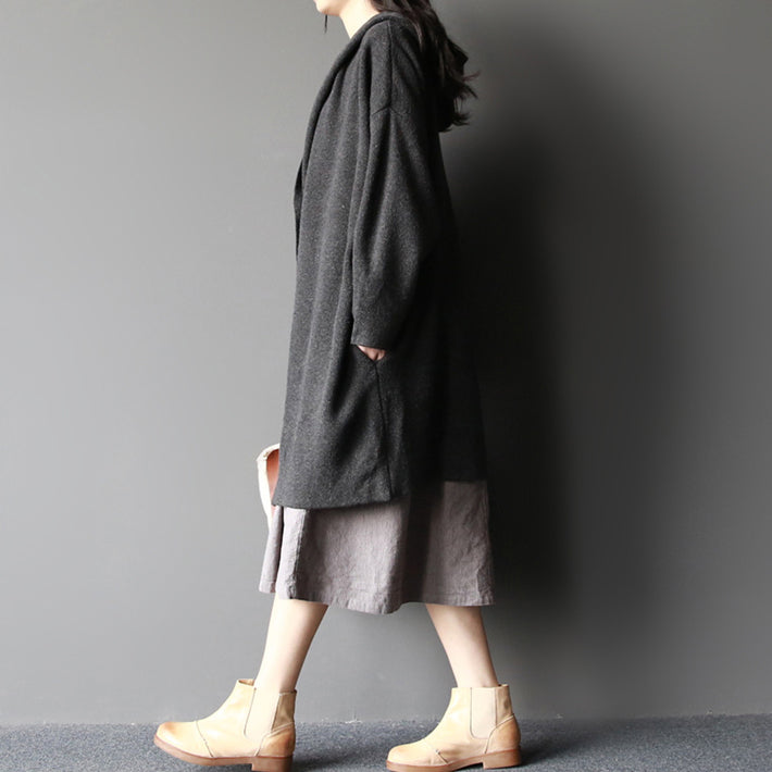 dunkelgraue modische Wollpullover Mäntel plus Größe elegante lässige Strickjacken mit langen Ärmeln