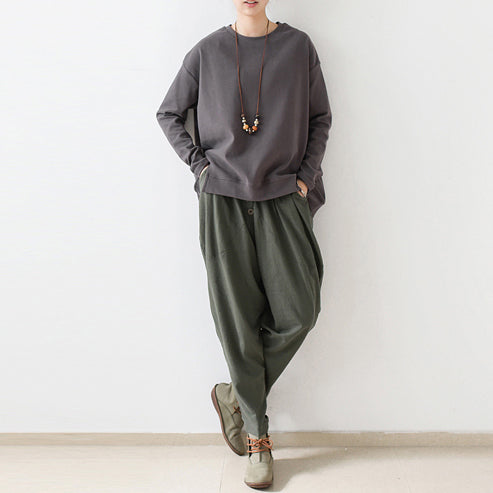 dark grey short sweat shirts woman oversize pullover cotton tops