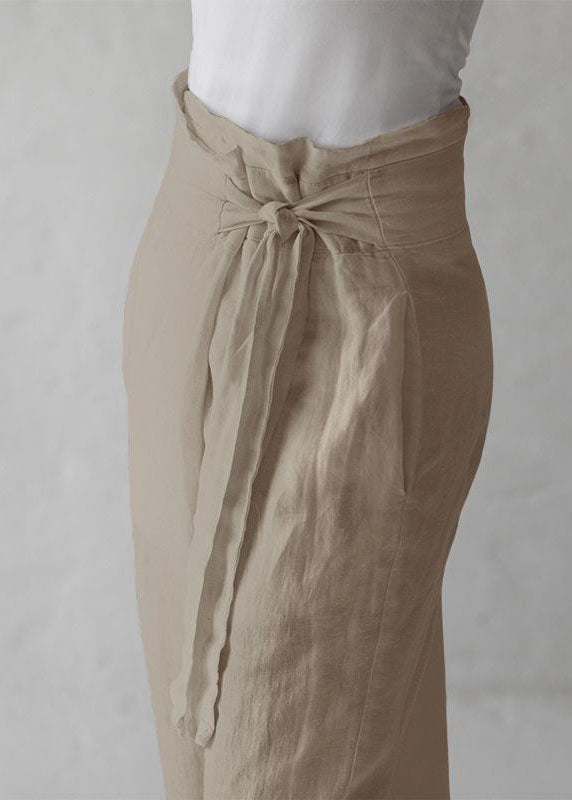 Simple Nude Linen Pants Tie Waist