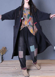 denim black coats trendy plus size fall maxi outwear - SooLinen
