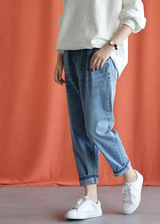 denim blue 2019 new wild elastic waist pants - SooLinen