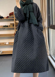 diy Black Cinched Pockets Feines, mit Baumwolle gefülltes Kleid Winter
