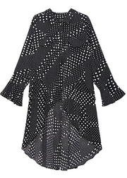 diy Black Dot asymmetrical design Print Fall Shirts Long sleeve dress