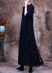 diy Black Knit Patchwork Fall Long sleeve Dresses