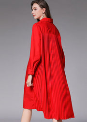 DIY rote asymmetrische lockere Baumwollhemden Kleider Frühling