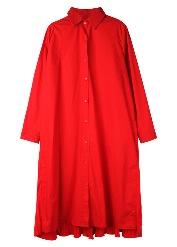 diy Red Asymmetrical Loose Cotton shirts Dresses Spring