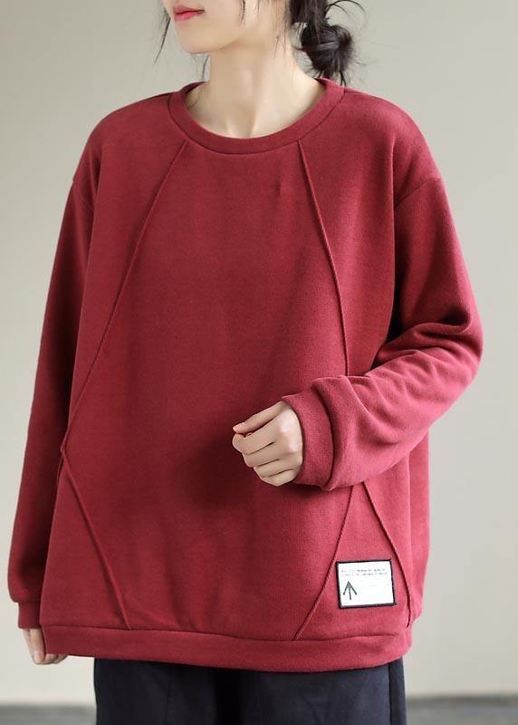 diy Red Blouse O Neck Patchwork Vestidos De Lino Spring Shirt - SooLinen