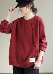 diy Red Blouse O Neck Patchwork Vestidos De Lino Spring Shirt - SooLinen