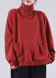 diy Red Rollkragen Taschen Baumwoll-Sweatshirt Streetwear Winter
