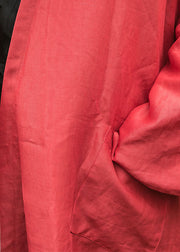diy Red V Neck Pockets Feine Baumwolle gefüllter lockerer Wintermantel