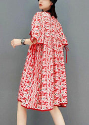 diy Red V Neck Print Half Sleeve Fall Dresses - SooLinen