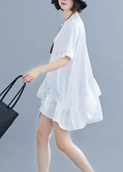 diy Ruffles asymmetric cotton Wardrobes white top summer - SooLinen