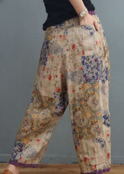diy Square Flower elastic waist Print Pants Spring