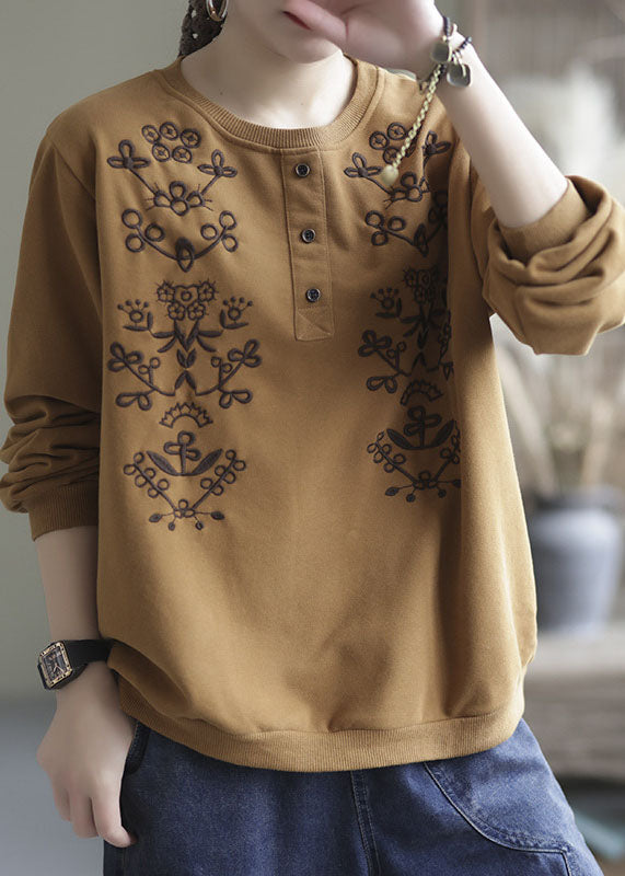 diy Yellow Embroidered Floral Cotton Tops Spring