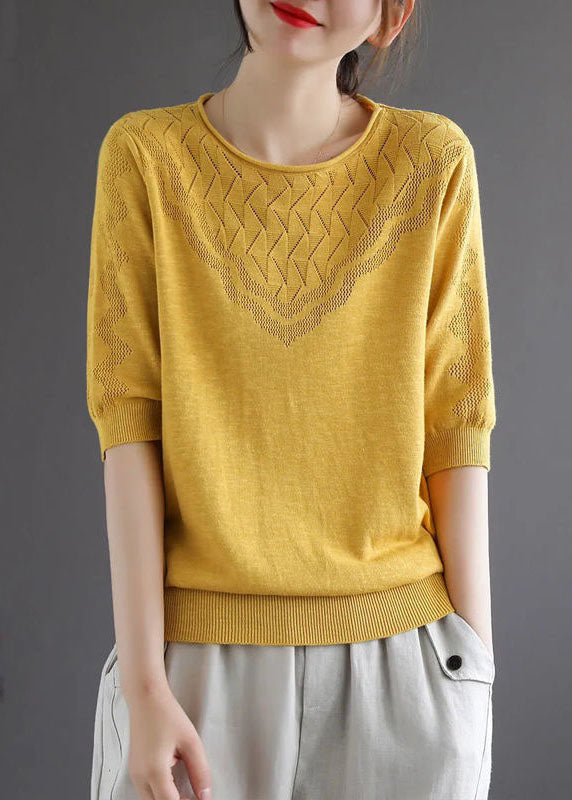 diy Yellow Hollow Out Hole Casual Fall Sweater