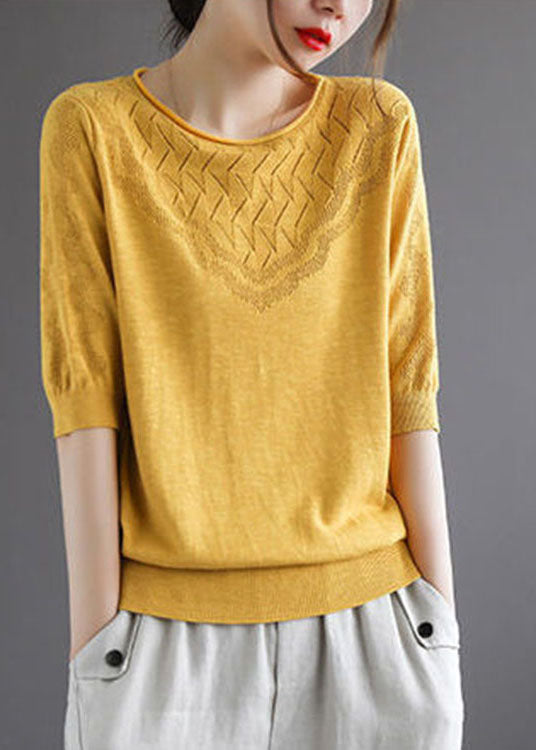 diy Yellow Hollow Out Hole Casual Fall Sweater