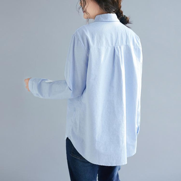 diy blue cotton linen tops women blouses Boho Sewing prints box spring blouses